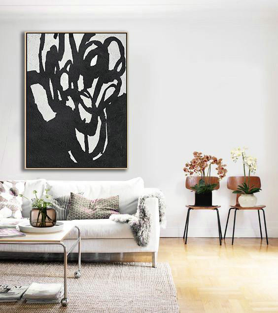 Original Abstract Art Paintings,Black And White Minimalist Painting On Canvas - Acrylic On Canvas Abstract